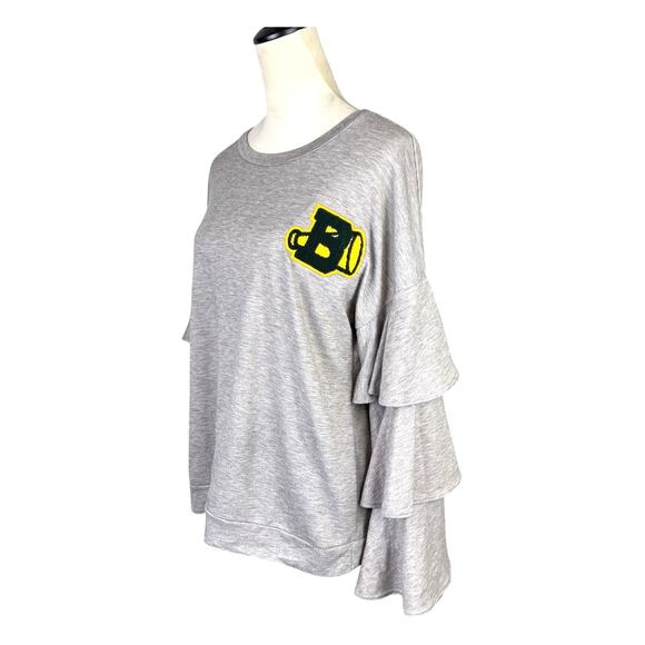 Kickoff Couture Grey Baylor Collegiate Patch Long Tiered Ruffle Sleeve Sweater - Picture 4 of 11